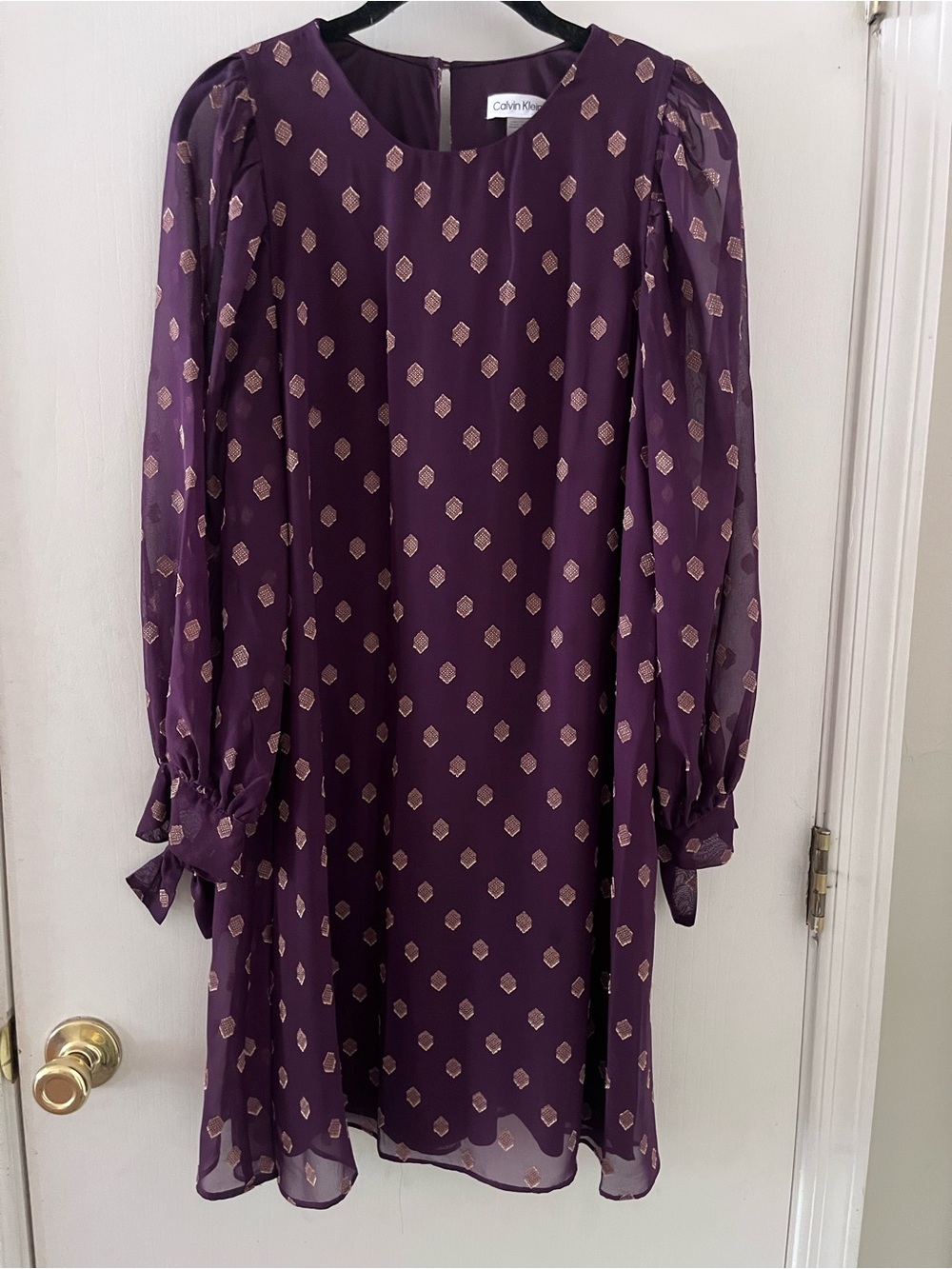 Calvin Klein Deep Purple Long-Sleeve Geometric Print Shift Dress